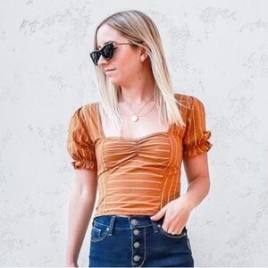 Free People Puff Sleeve Striped Crop Top